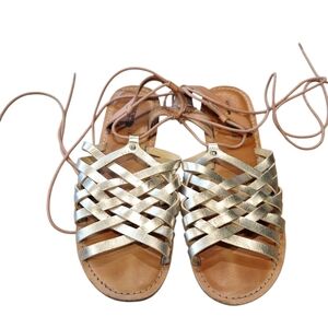 American Eagle Outfitter Metallic Gold Strappy Gladiator Sandals 8